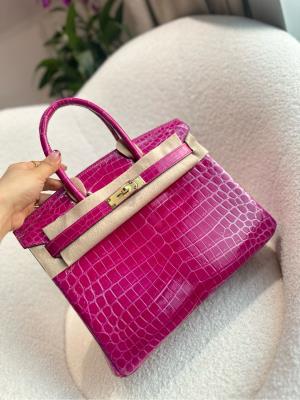 wholesale quality hermes birkin 30 shinny alligator j5 rose scheherazade